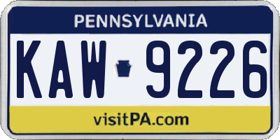 PA license plate KAW9226
