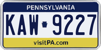 PA license plate KAW9227
