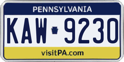 PA license plate KAW9230