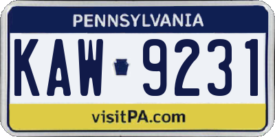 PA license plate KAW9231