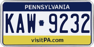 PA license plate KAW9232
