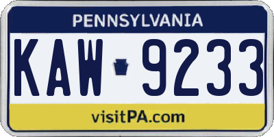 PA license plate KAW9233