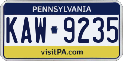 PA license plate KAW9235