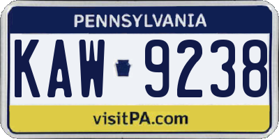 PA license plate KAW9238