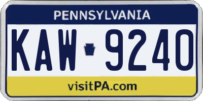 PA license plate KAW9240