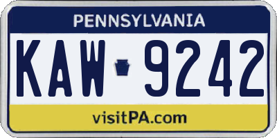 PA license plate KAW9242