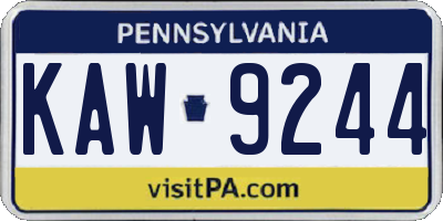 PA license plate KAW9244