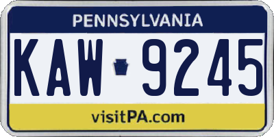 PA license plate KAW9245