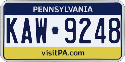PA license plate KAW9248