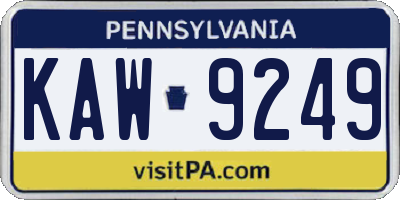 PA license plate KAW9249