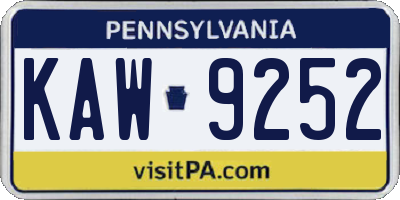 PA license plate KAW9252