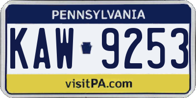 PA license plate KAW9253