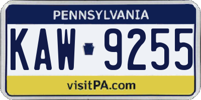 PA license plate KAW9255