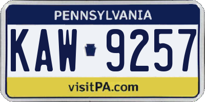 PA license plate KAW9257