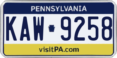 PA license plate KAW9258
