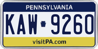 PA license plate KAW9260
