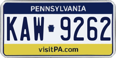 PA license plate KAW9262