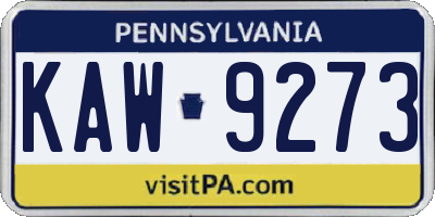 PA license plate KAW9273