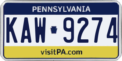 PA license plate KAW9274