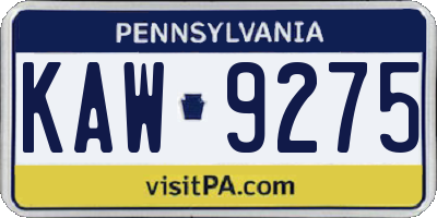 PA license plate KAW9275