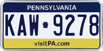 PA license plate KAW9278