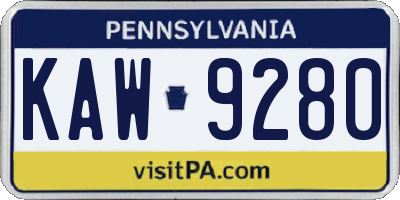 PA license plate KAW9280