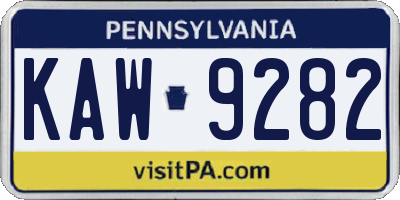 PA license plate KAW9282