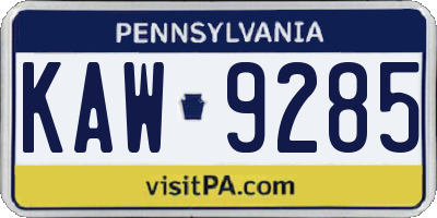 PA license plate KAW9285