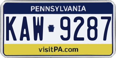 PA license plate KAW9287