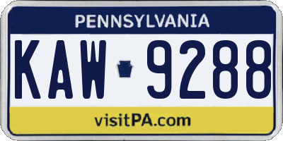 PA license plate KAW9288