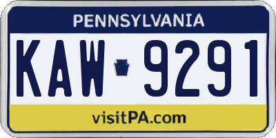 PA license plate KAW9291