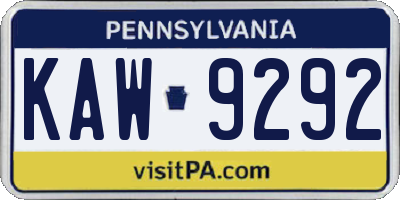 PA license plate KAW9292