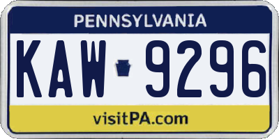 PA license plate KAW9296