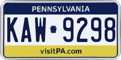 PA license plate KAW9298