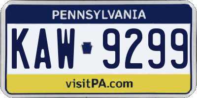 PA license plate KAW9299