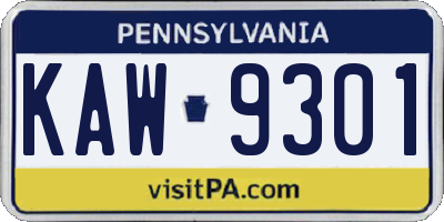 PA license plate KAW9301