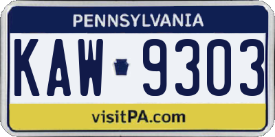 PA license plate KAW9303