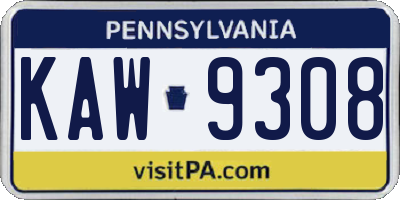 PA license plate KAW9308