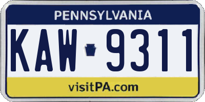 PA license plate KAW9311