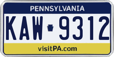 PA license plate KAW9312
