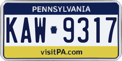 PA license plate KAW9317
