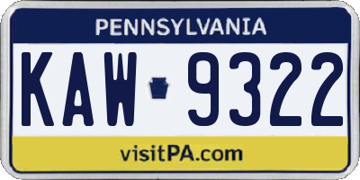 PA license plate KAW9322