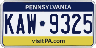 PA license plate KAW9325