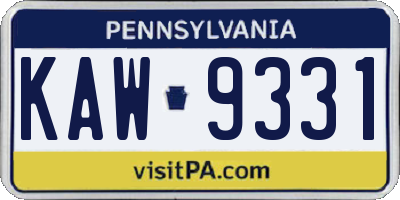 PA license plate KAW9331