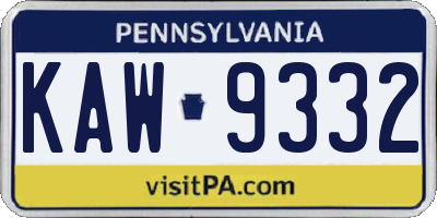 PA license plate KAW9332