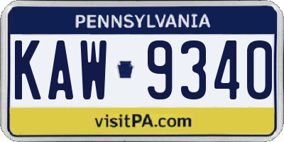 PA license plate KAW9340