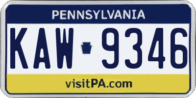 PA license plate KAW9346