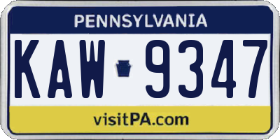 PA license plate KAW9347