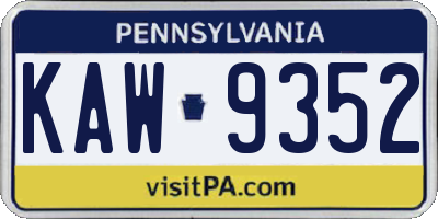 PA license plate KAW9352