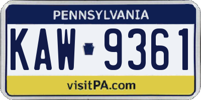 PA license plate KAW9361